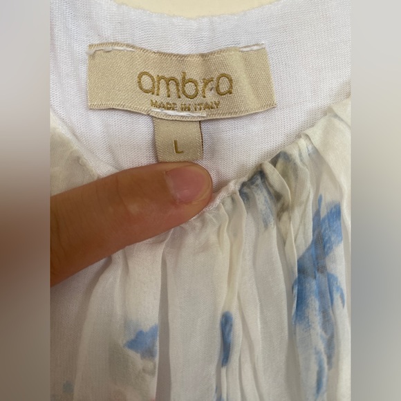 Ambra Italy Silk Floral Sleeveless Sheer Overlay Flowy Blouse- Size Large - Picture 3 of 8